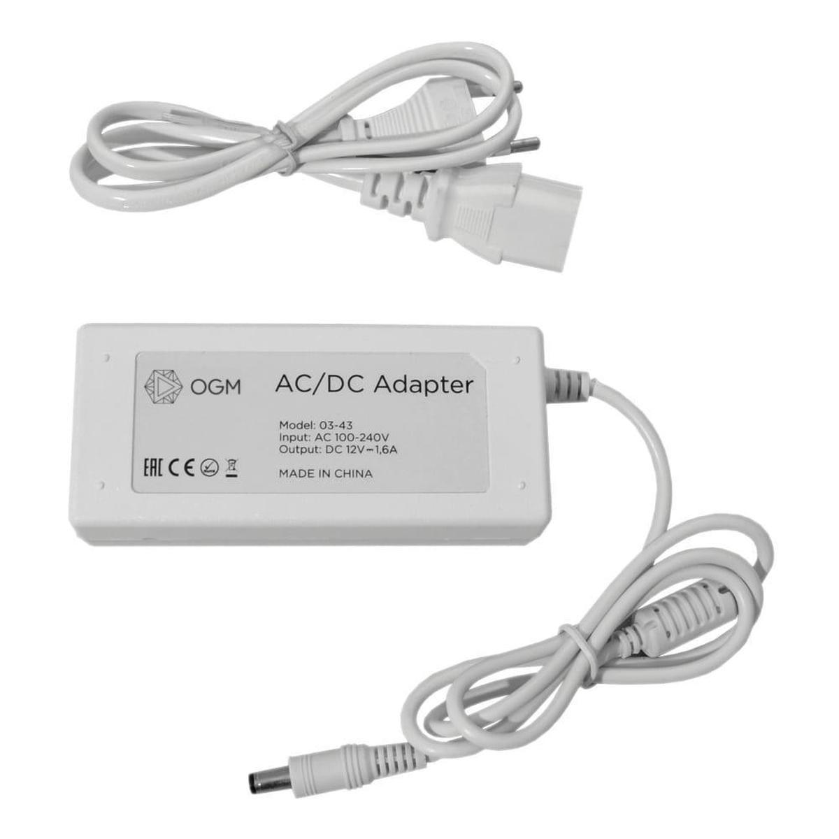 03-43, AC/DC LED, 12В,1.6A,20Вт,IP44 (штекер 5.5х2.5), блок питания для светодиодного освещения