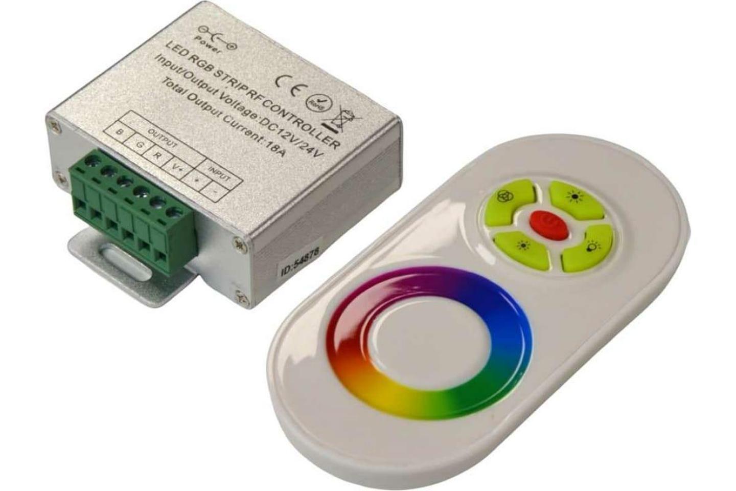 04-19, Контроллер RGB для светодиодной ленты с RF пультом, 12В/24В, 240Вт/480Вт, 3 канала * 6,6А, IP33