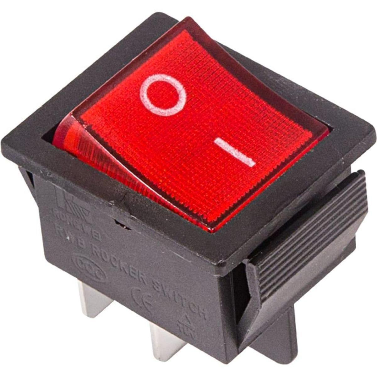06-0303-B, Выключатель клавишный 250V 16А (4с) ON-OFF красный с подсветкой (RWB-502, SC-767, IRS-201-1) REXAN