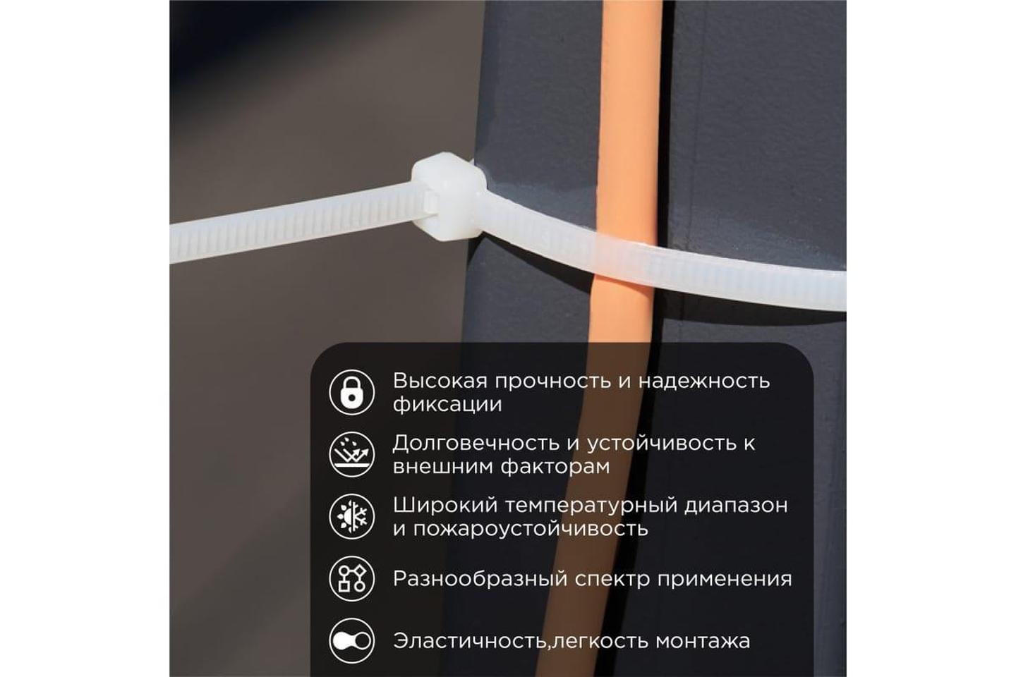 07-0250-3, Хомут-стяжка кабельная нейлоновая 250 x3,6мм, серая, упаковка 100 шт.