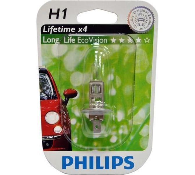 12258LLECOB1, Лампа автомобильная H1 12V- 55W (P14,5s) LongLife EcoVision блистер (1шт) (Philips)