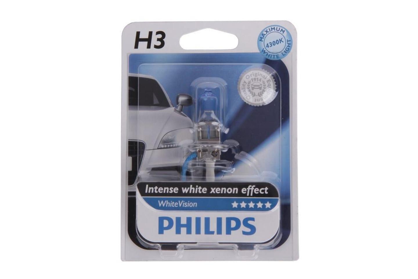 12336WVUB1, Лампа автомобильная H3 12V- 55W (PK22s) White Vision ultra блистер (1шт.) (Philips)