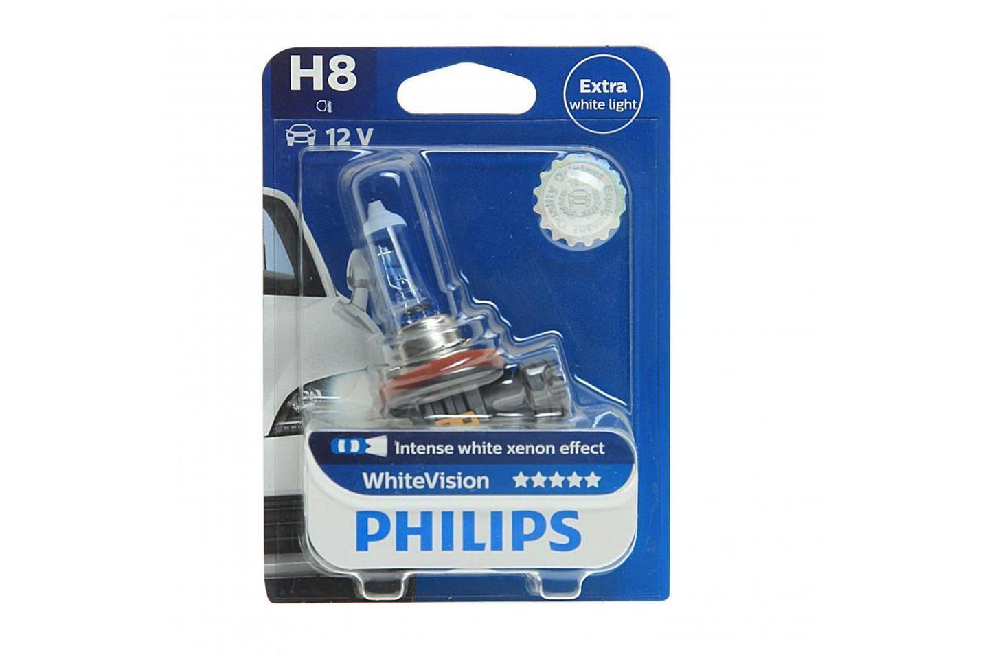 12360WHVB1, Лампа автомобильная H8 12V-35W (PGJ19-1) White Vision блистер (1шт.) (Philips)