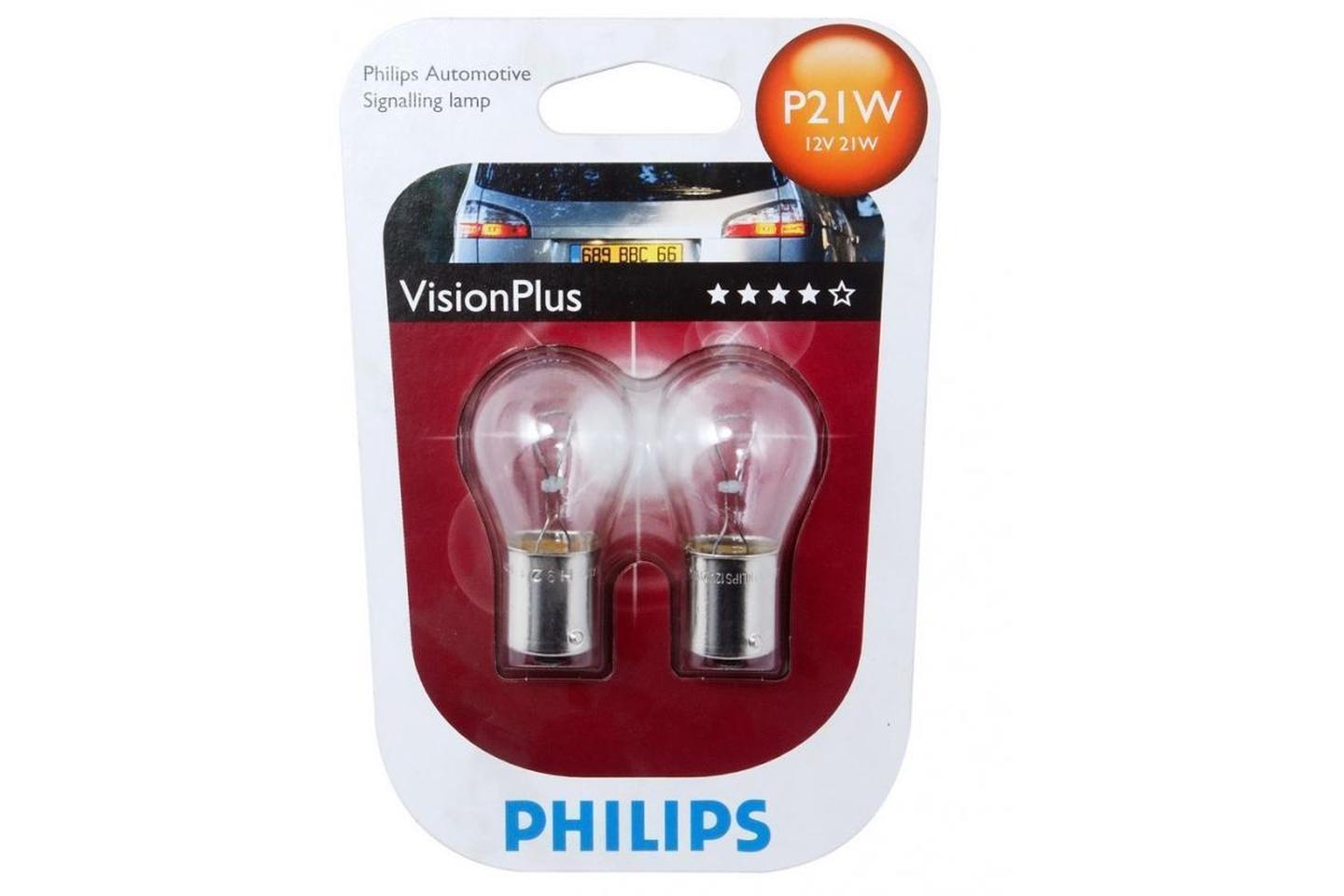12498VPB2, Лампа автомобильная P21W 12V-21W (BA15s) Vision Plus блистер (2шт.) (Philips)