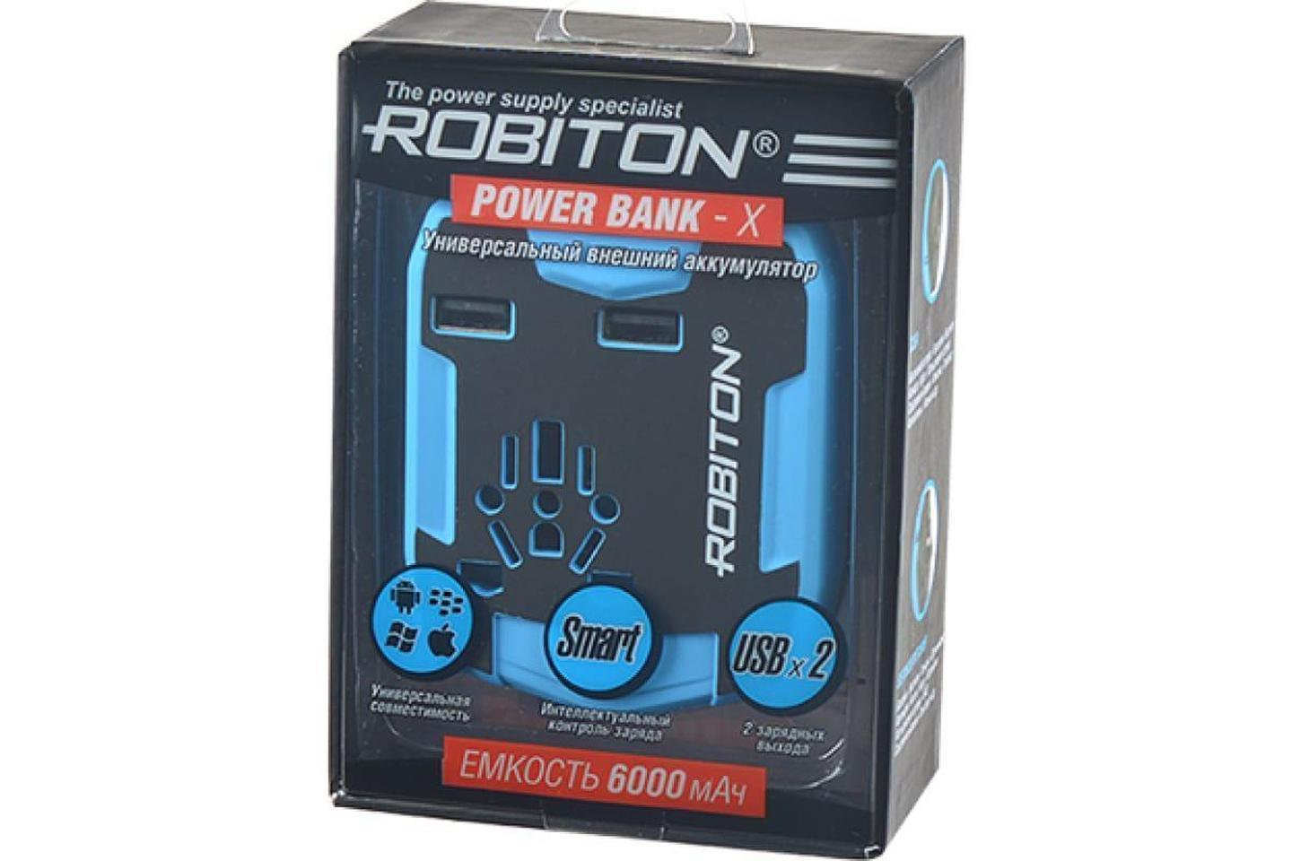 ROBITON POWER BANK-X 6000мАч, 2 USB-разъема BL1, Переходник сетевой