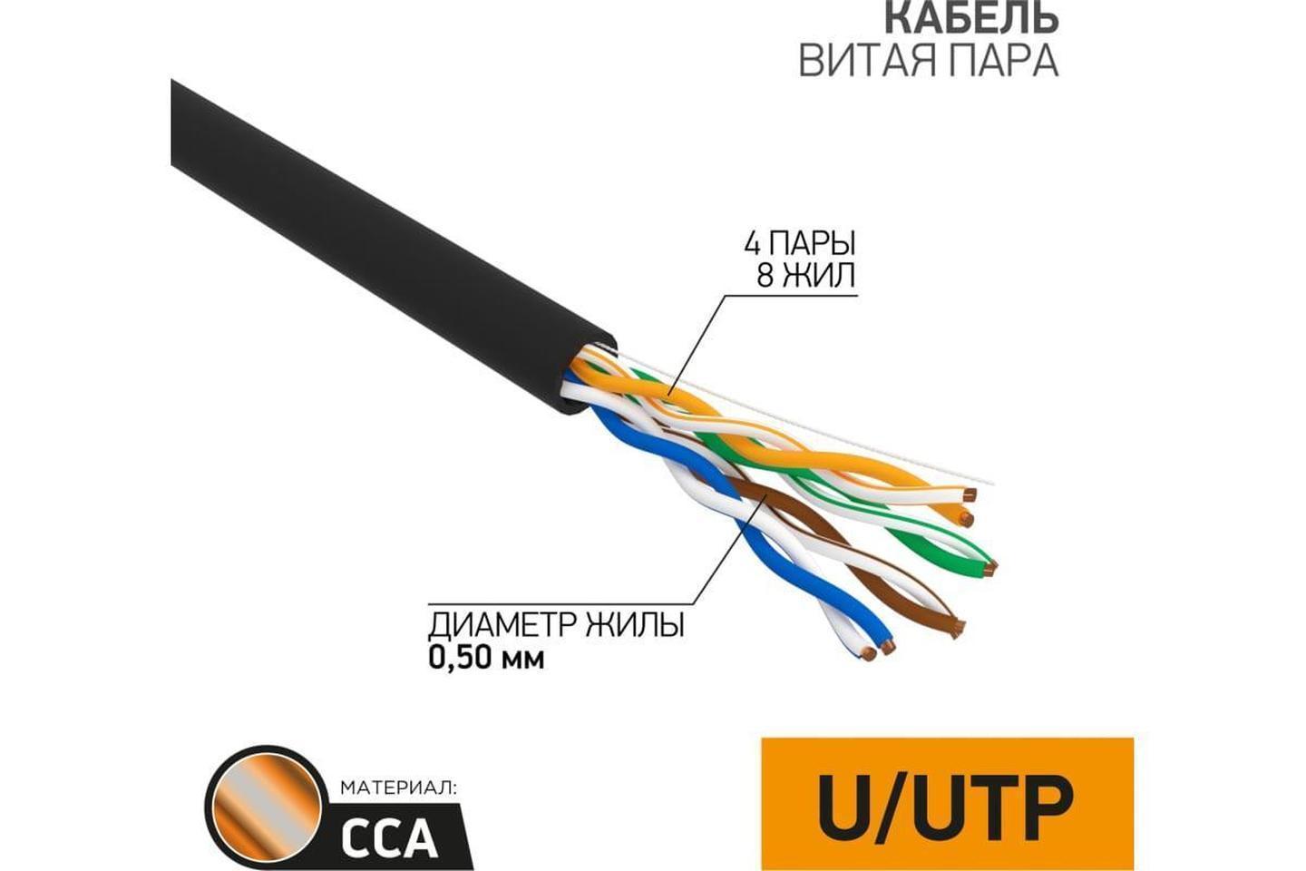 UTP4-S (01-0045), Витая пара UTP, 4 пары Cat5E одножильные неэкранированные (наружное применение)